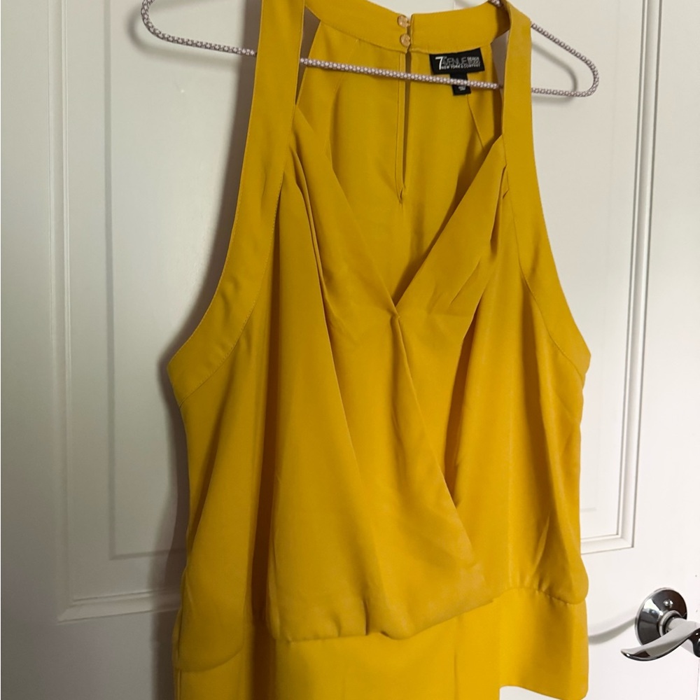 New York & Company Yellow Asymmetrical Tank Top
